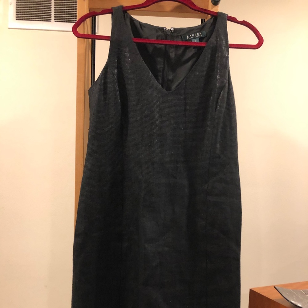Linen-blend shiny black RL dress